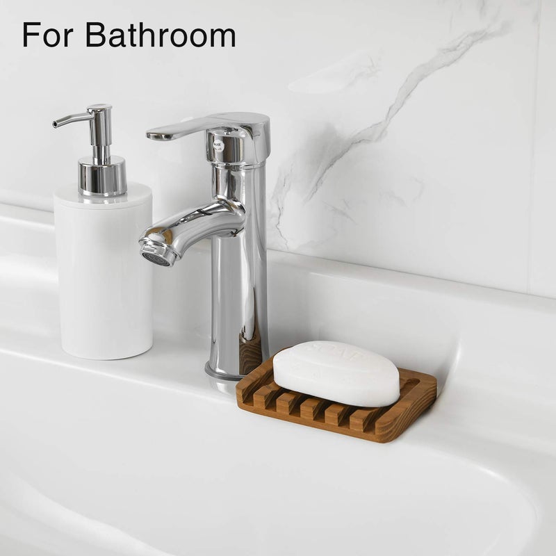 SUBEKYU Wooden Soap Dishes for Bathroom/Shower, Bar Soap Holder with Self Draining Tray, Natural Waterfall Drain Soap Saver, Teak (2P) - Image 5